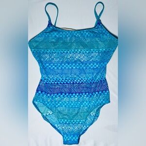 Kathy Ireland Vintage 90s One Piece Swimsuit Women's 15/16 Blues Gold Very Good